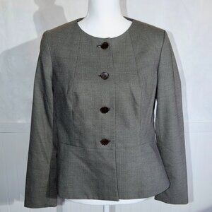 Talbots Woman Gray Texture Button-Front Peplum Career Jacket - Size XL Petite